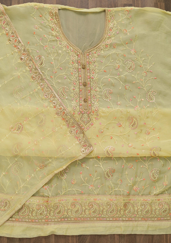 Yellow Threadwork Georgette Unstitched Salwar Suit-Koskii