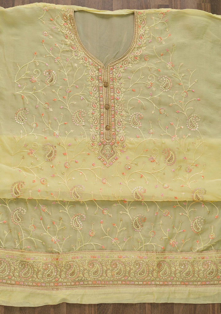 Yellow Threadwork Georgette Unstitched Salwar Suit-Koskii