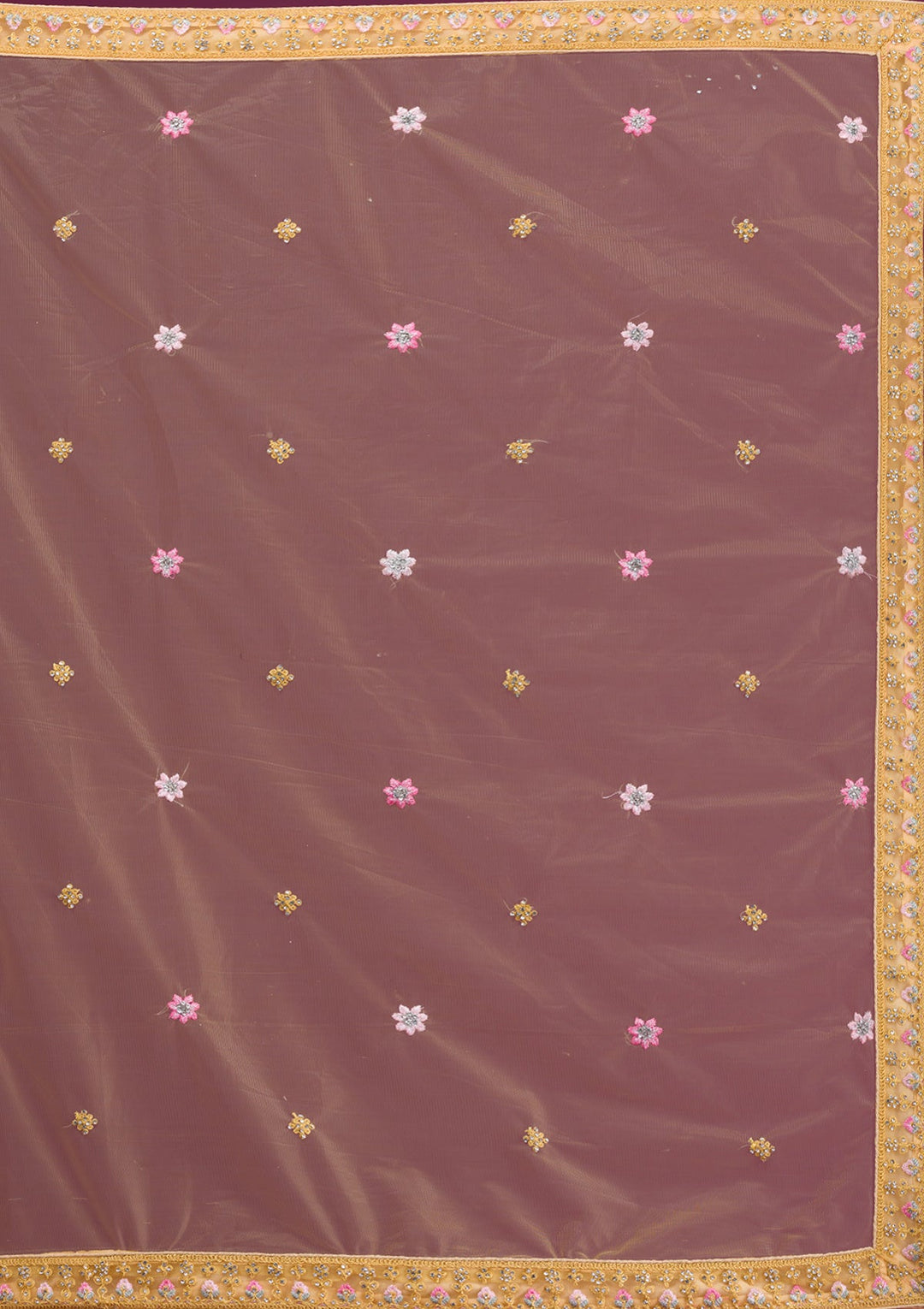Yellow Threadwork Net Semi-Stitched Lehenga-Koskii