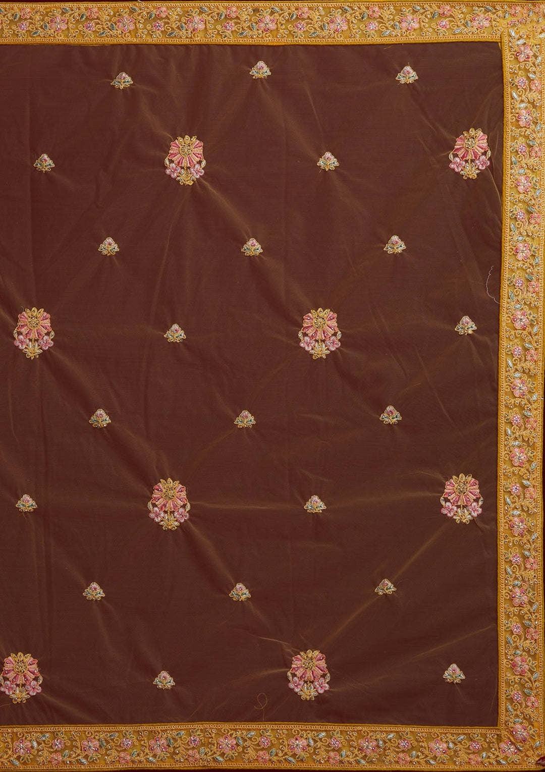 Yellow Threadwork Net Designer Semi-Stitched Lehenga - koskii