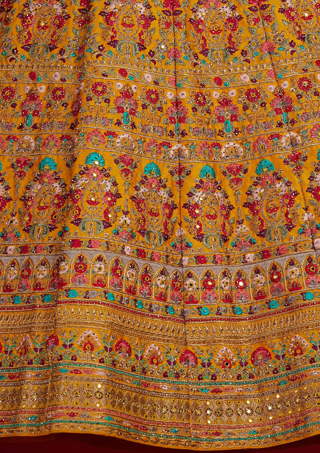 Yellow Threadwork Raw Silk Designer Semi-Stitched Lehenga - Koskii
