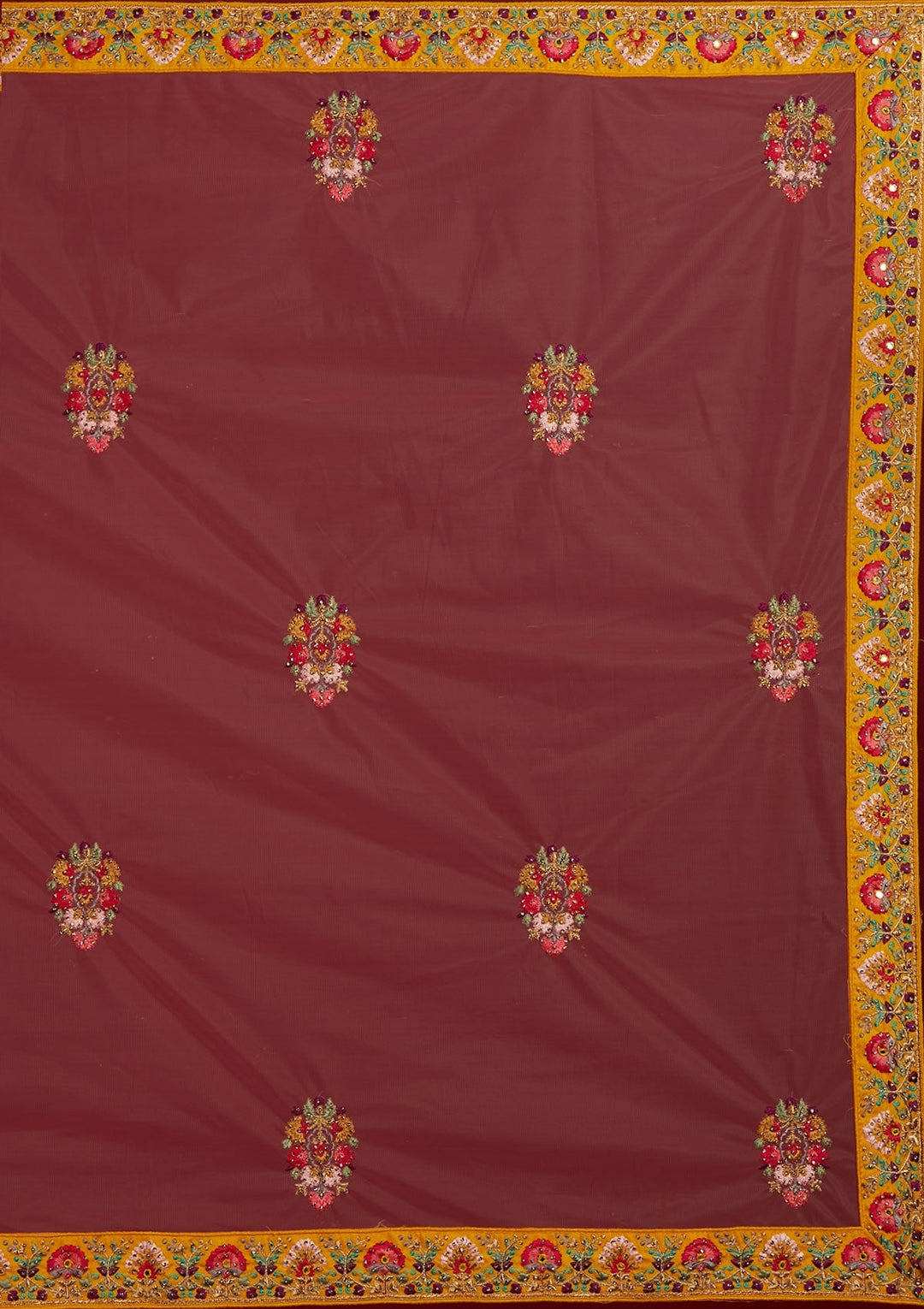 Yellow Threadwork Raw Silk Designer Semi-Stitched Lehenga - Koskii