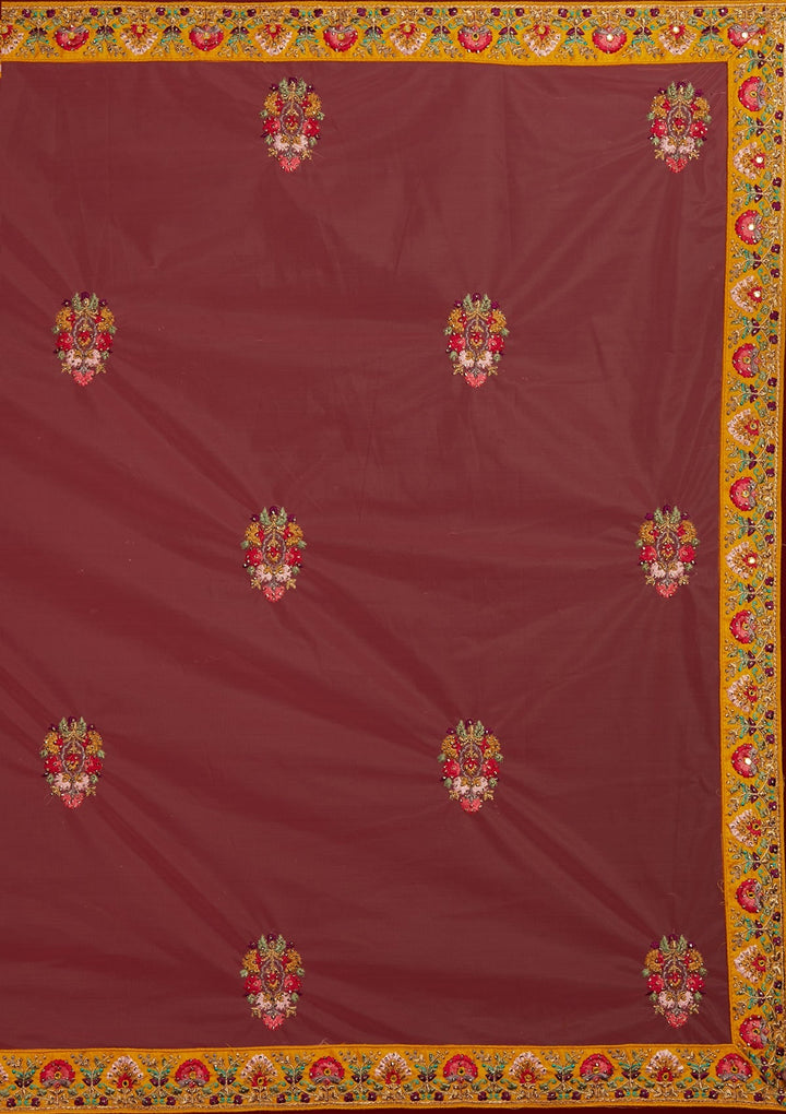 Yellow Threadwork Raw Silk Designer Semi-Stitched Lehenga - Koskii