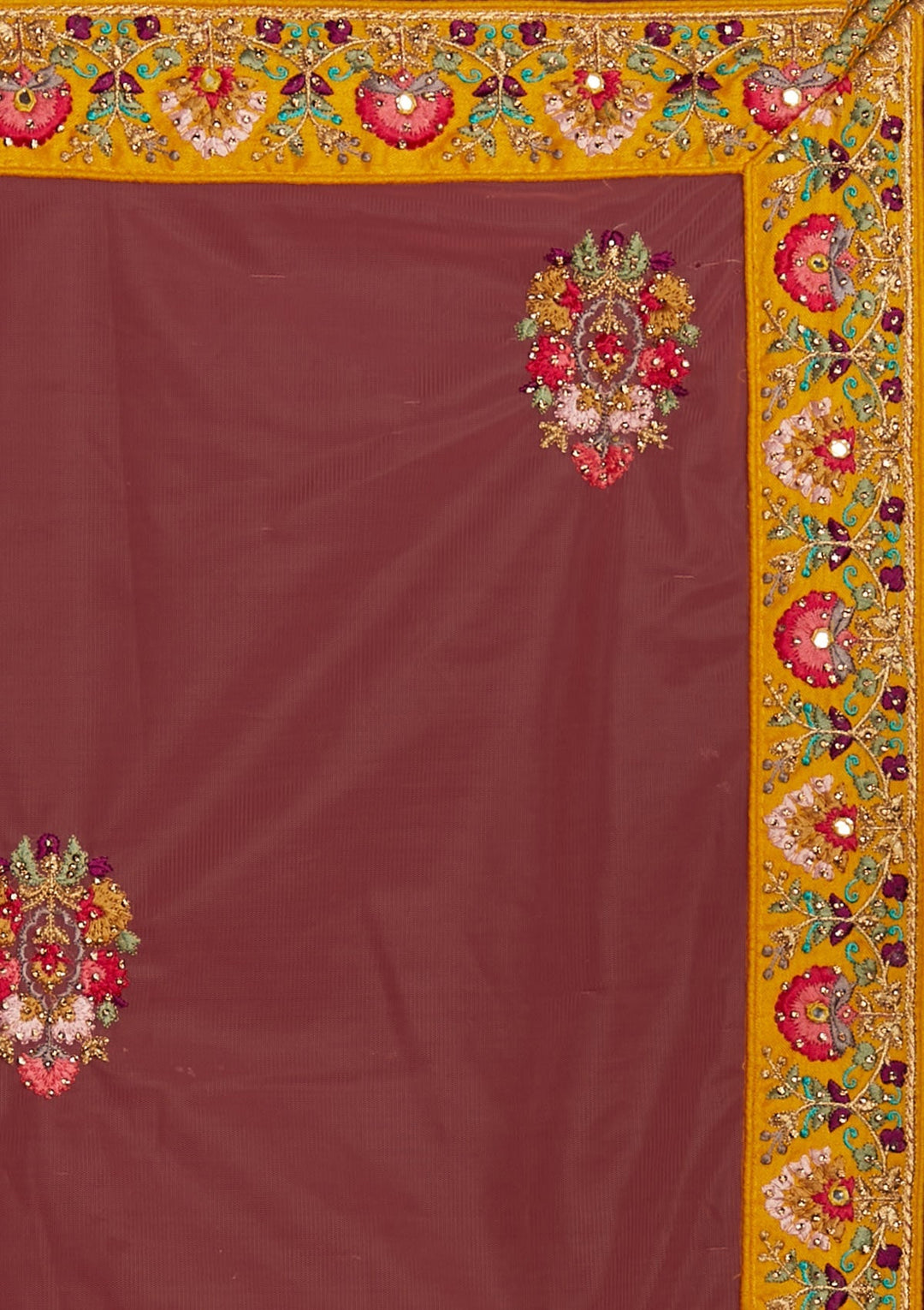 Yellow Threadwork Raw Silk Designer Semi-Stitched Lehenga - Koskii