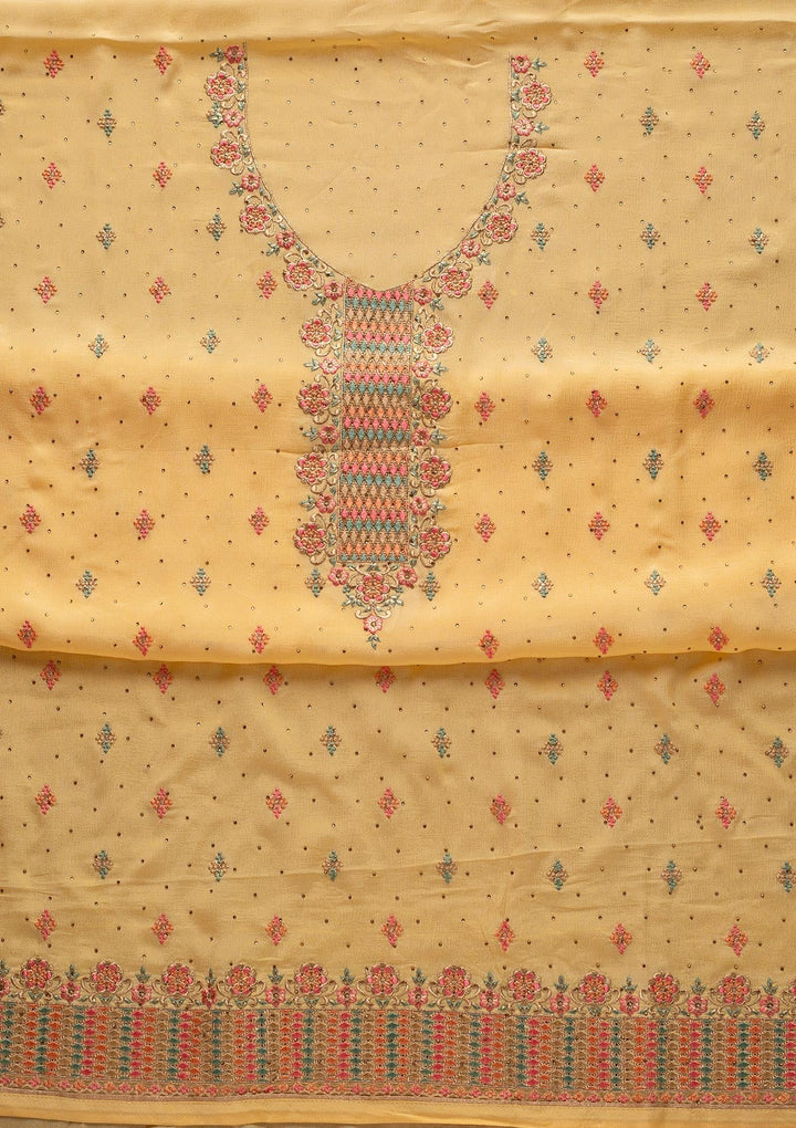 Yellow Threadwork Semi Crepe Designer Semi-Stitched Salwar Suit - koskii