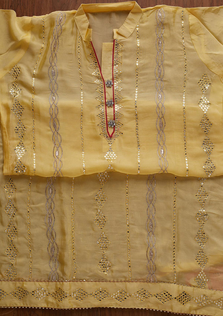 Yellow Threadwork Semi Crepe Designer Unstitched Salwar Suit - koskii