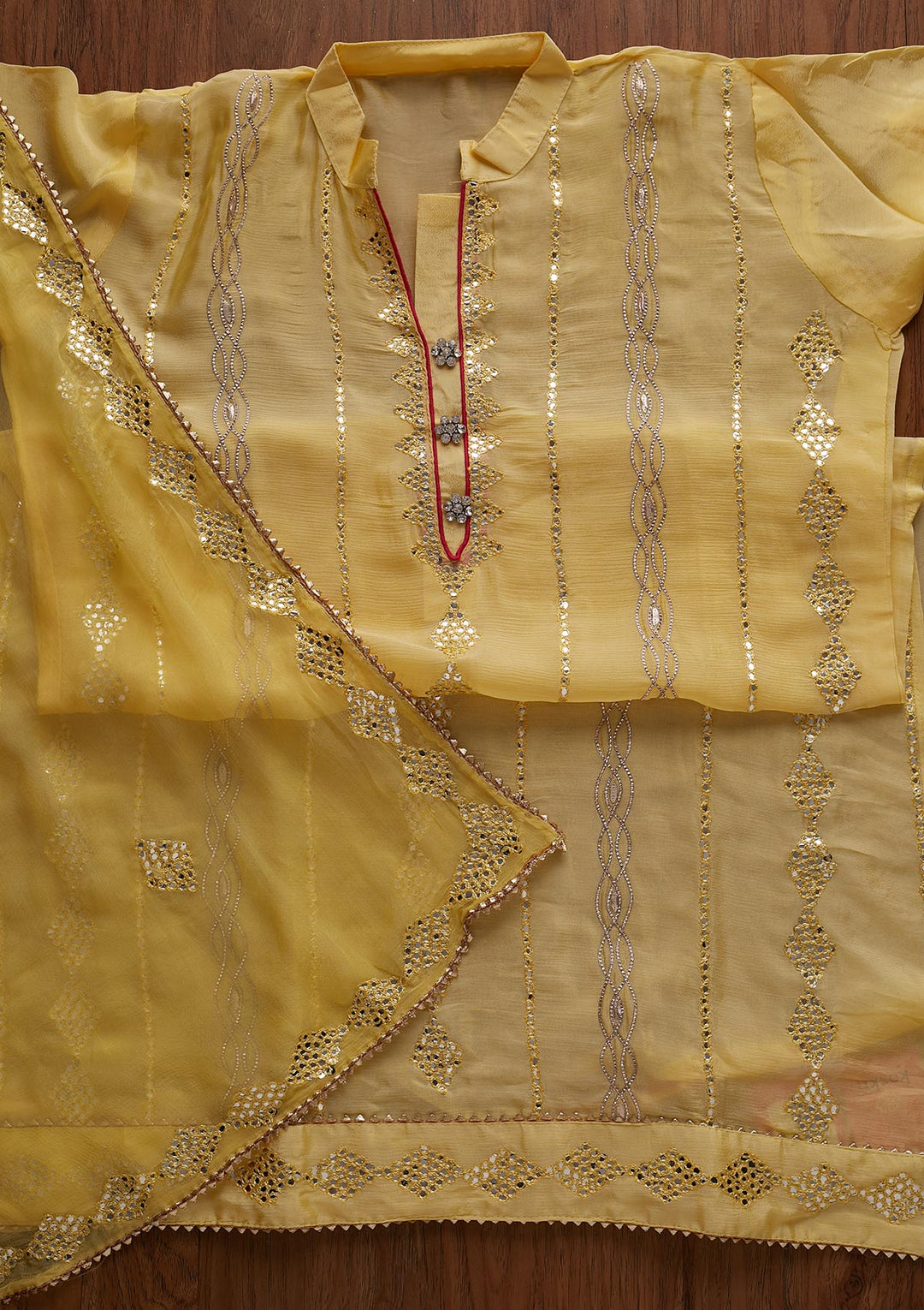 Yellow Threadwork Semi Crepe Designer Unstitched Salwar Suit - koskii