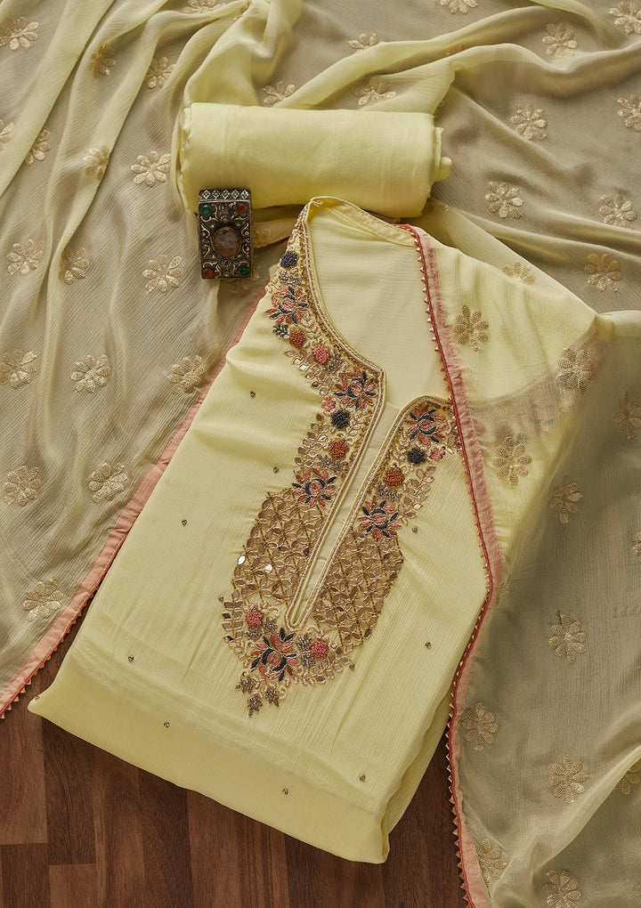 Yellow Zardosi Georgette Designer Semi-Stitched Salwar Suit - Koskii