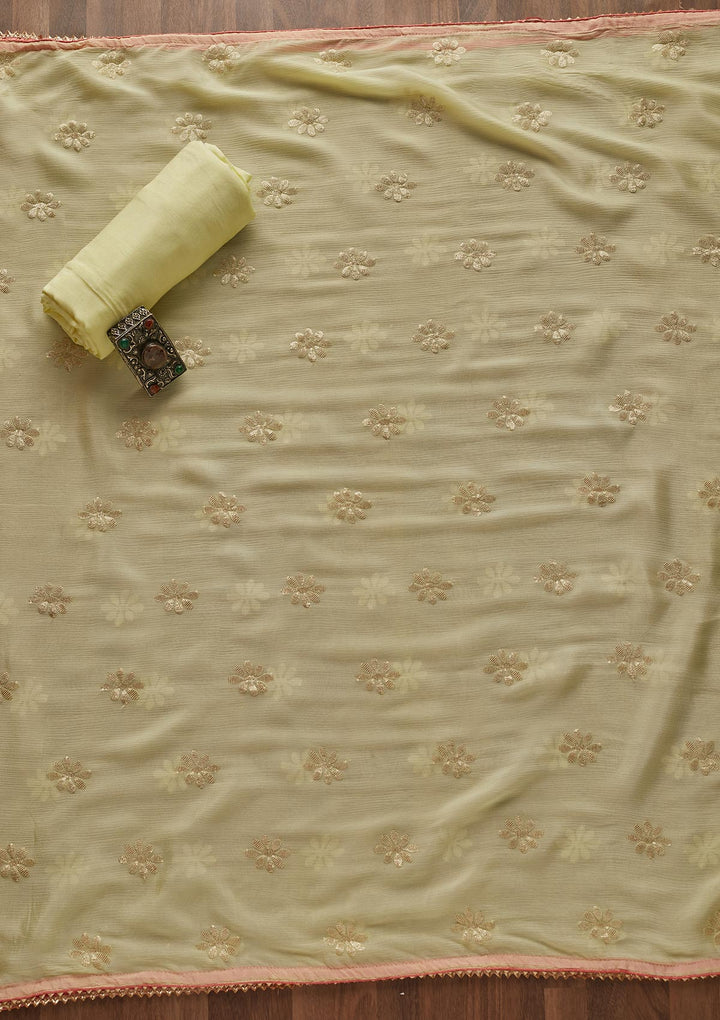 Yellow Zardosi Georgette Designer Semi-Stitched Salwar Suit - Koskii