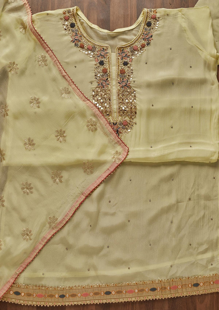 Yellow Zardosi Georgette Designer Semi-Stitched Salwar Suit - Koskii