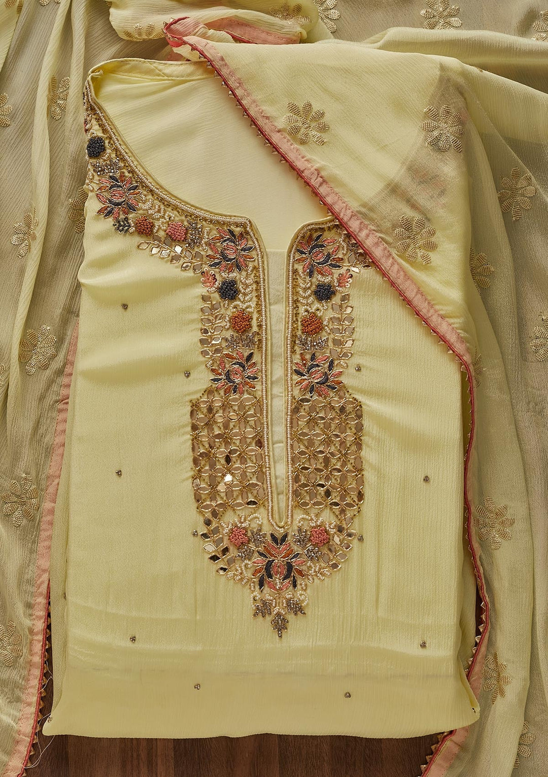 Yellow Zardosi Georgette Designer Semi-Stitched Salwar Suit - Koskii