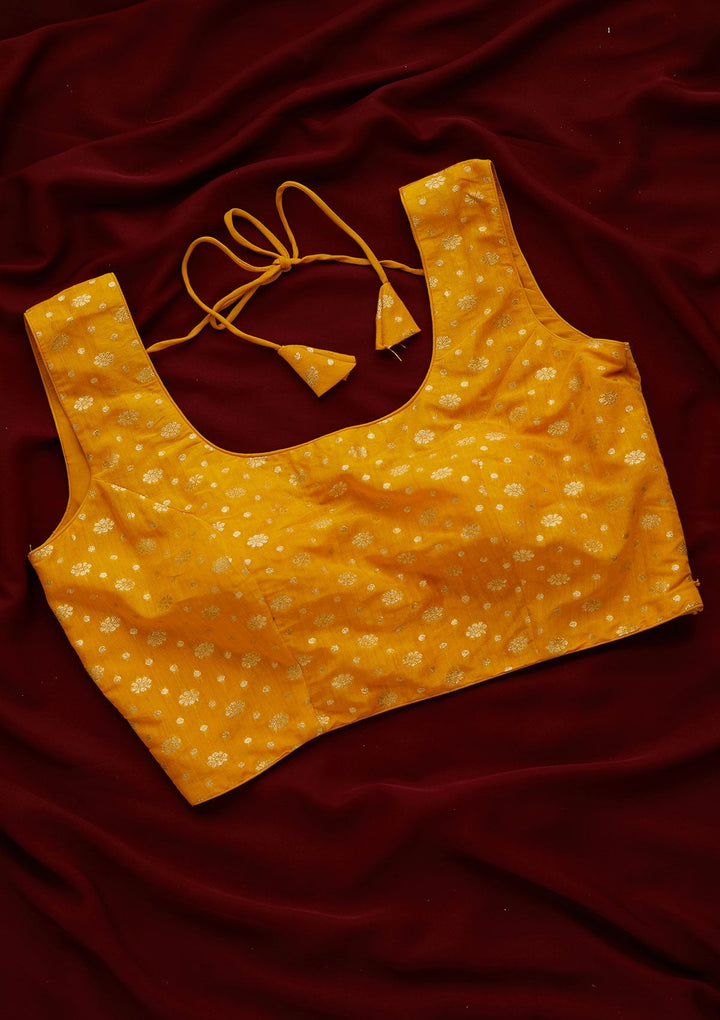 Yellow Zariwork Art Silk Designer Readymade Blouse - Koskii