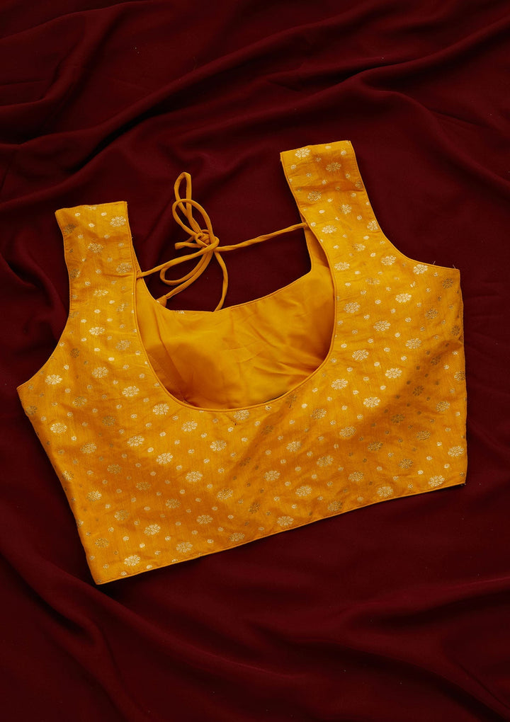 Yellow Zariwork Art Silk Designer Readymade Blouse - Koskii