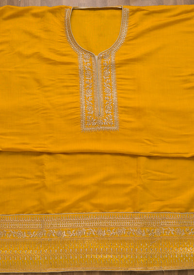 Yellow Zariwork Art Silk Semi-Stitched Salwar Suit-Koskii