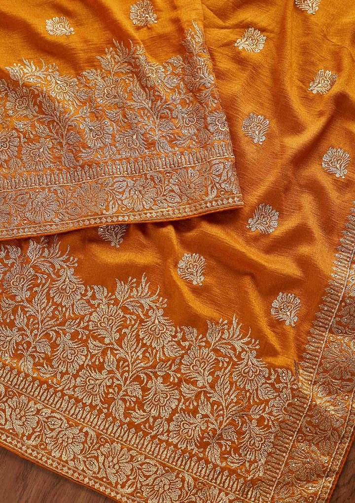 Yellow Zariwork Art Silk Designer Saree - koskii