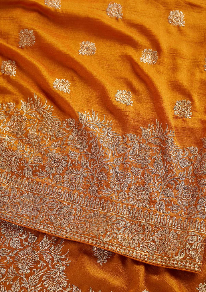 Yellow Zariwork Art Silk Designer Saree - koskii