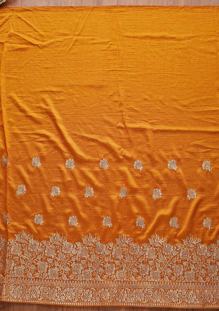 Yellow Zariwork Art Silk Designer Saree - koskii