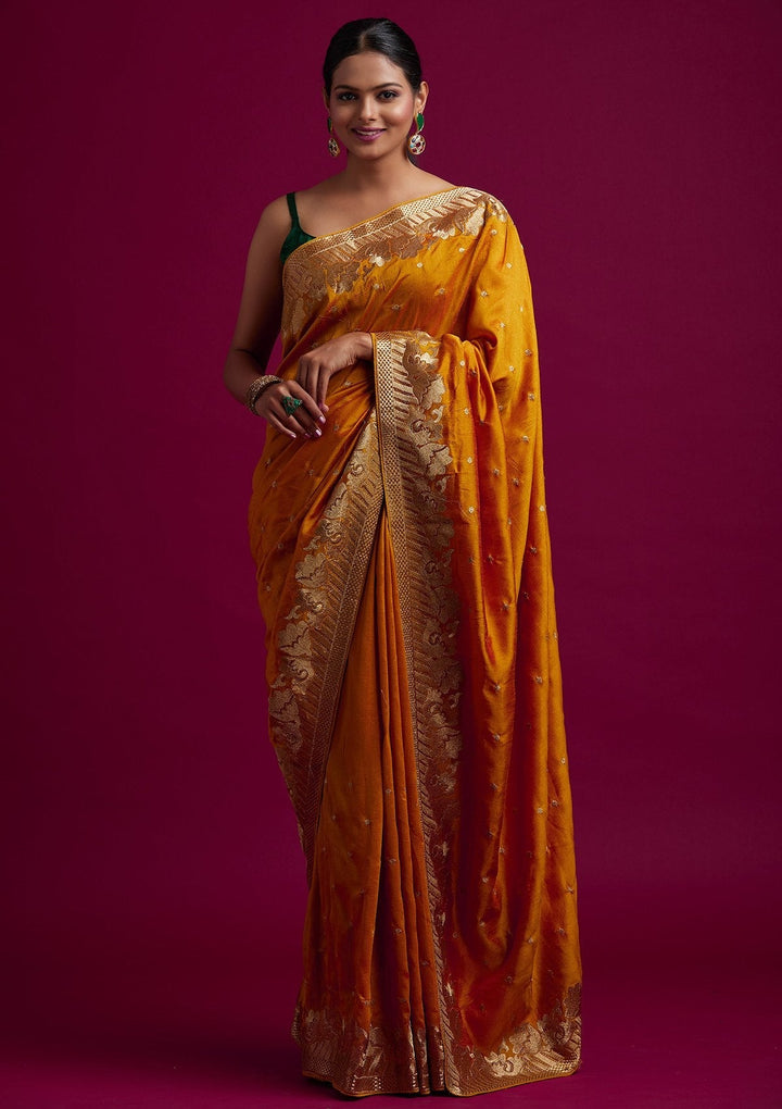 Yellow Zariwork Art Silk Designer Saree - koskii