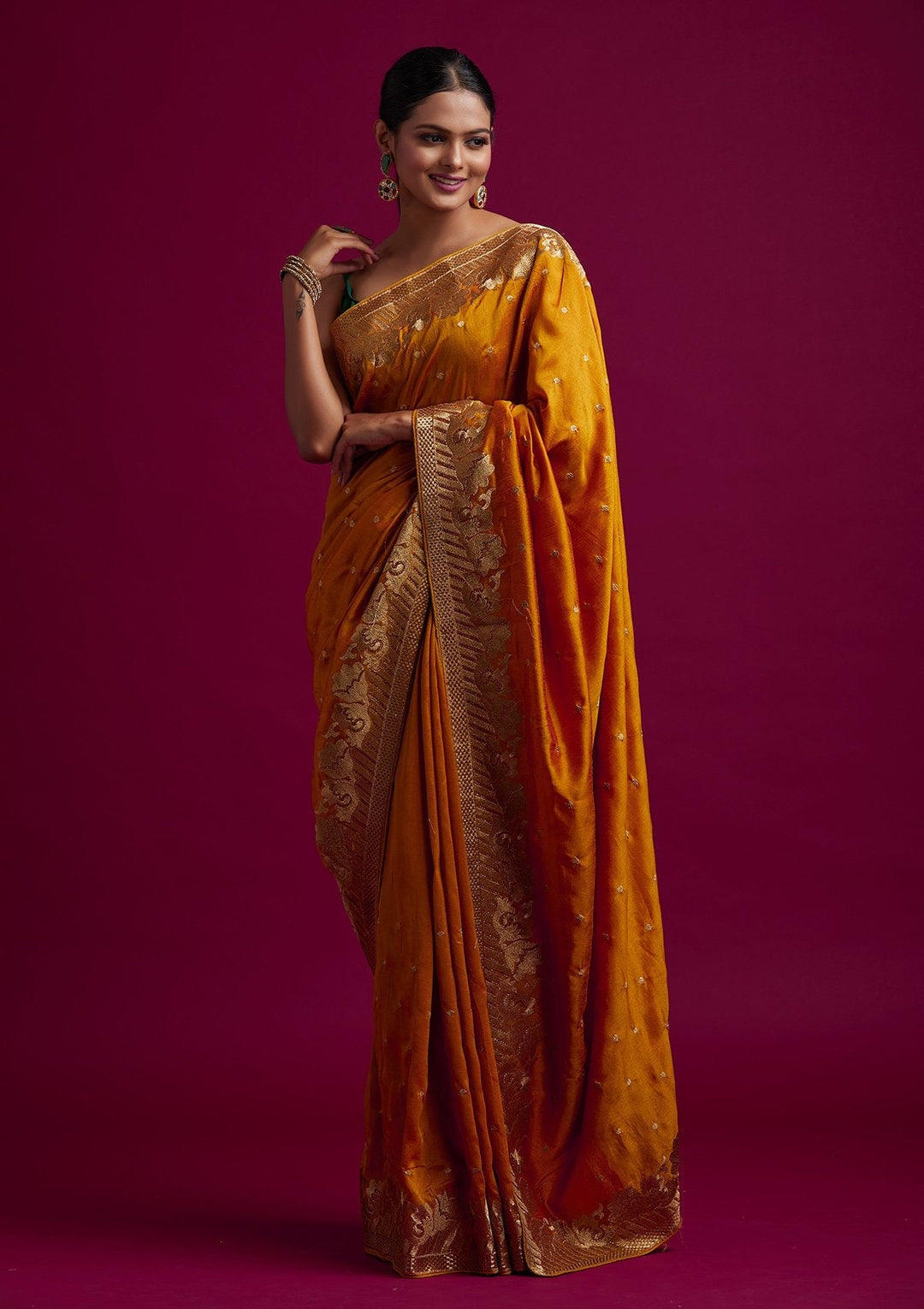 Yellow Zariwork Art Silk Designer Saree - koskii
