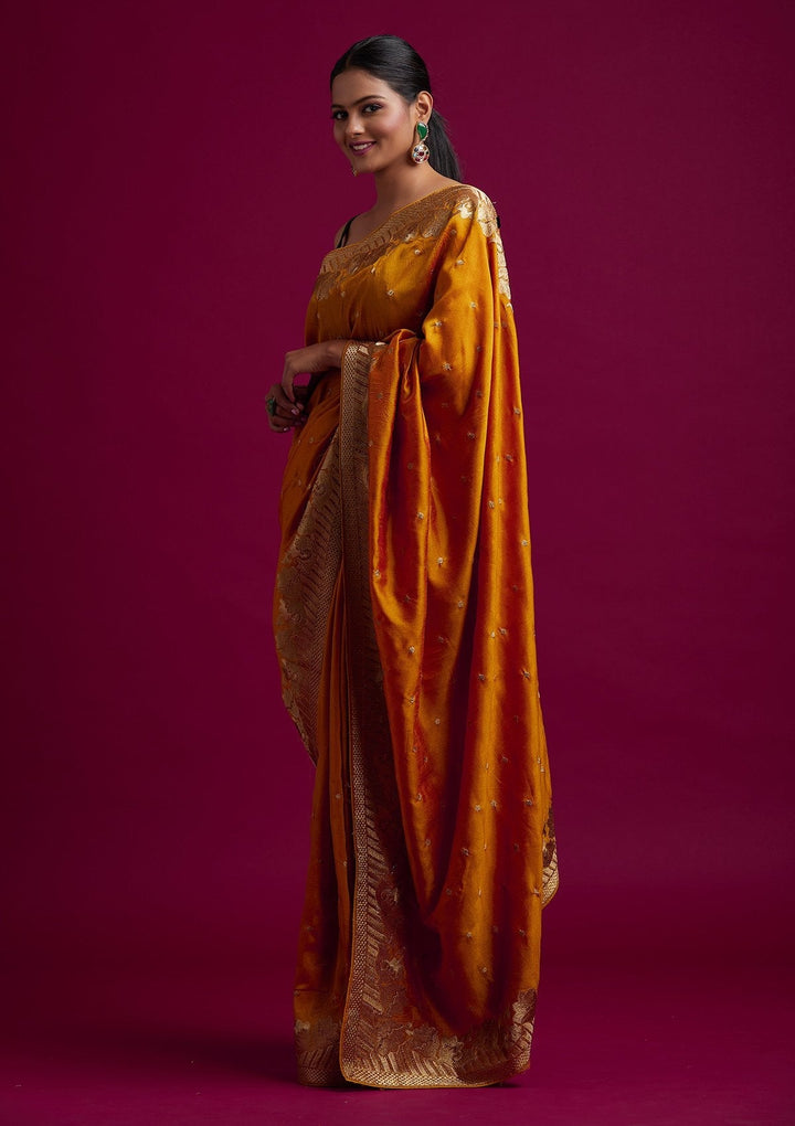 Yellow Zariwork Art Silk Designer Saree - koskii