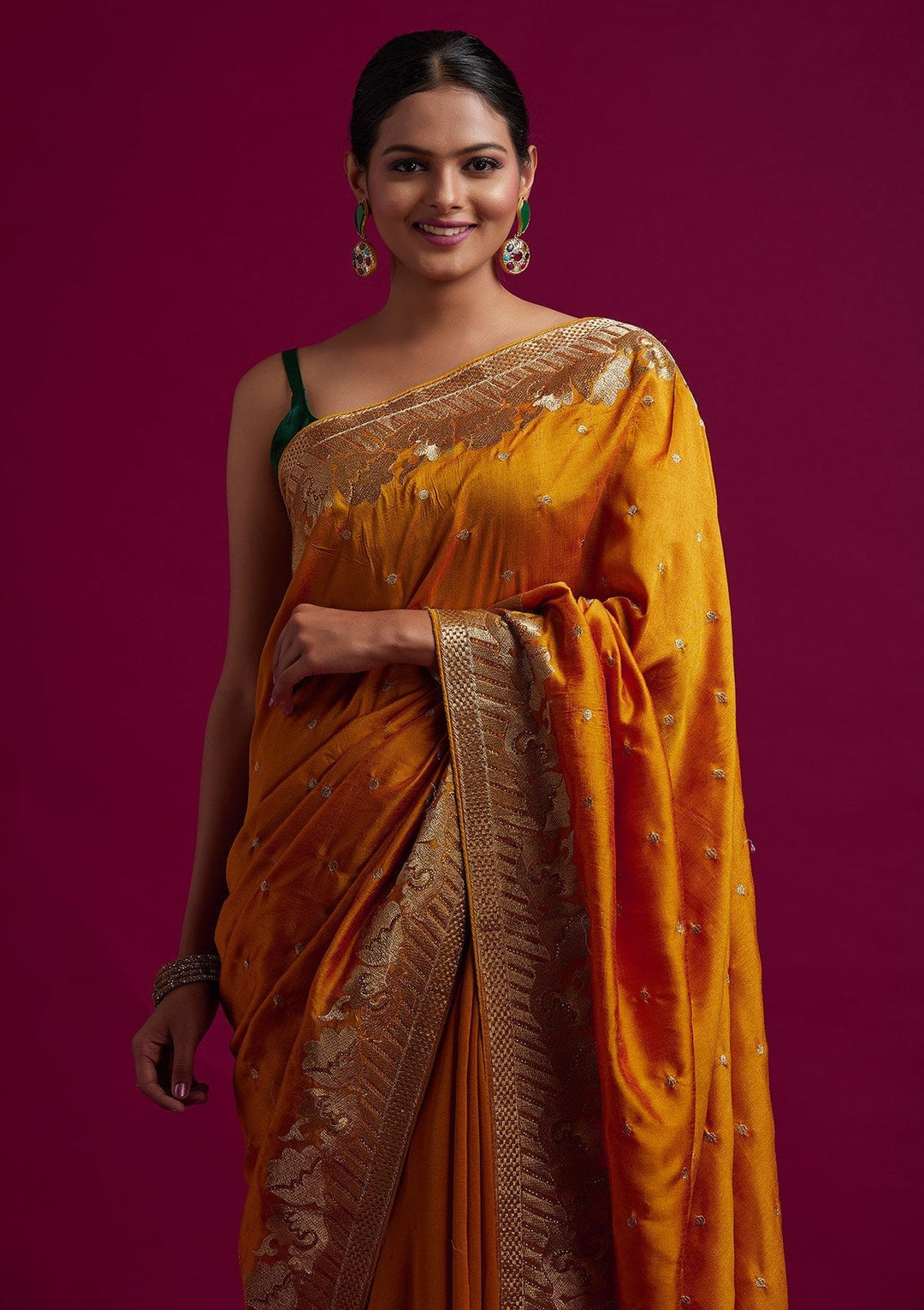 Yellow Zariwork Art Silk Designer Saree - koskii