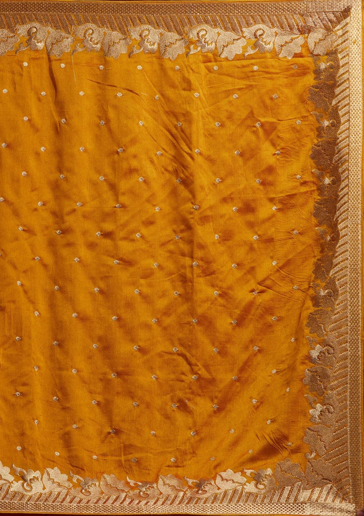 Yellow Zariwork Art Silk Designer Saree - koskii