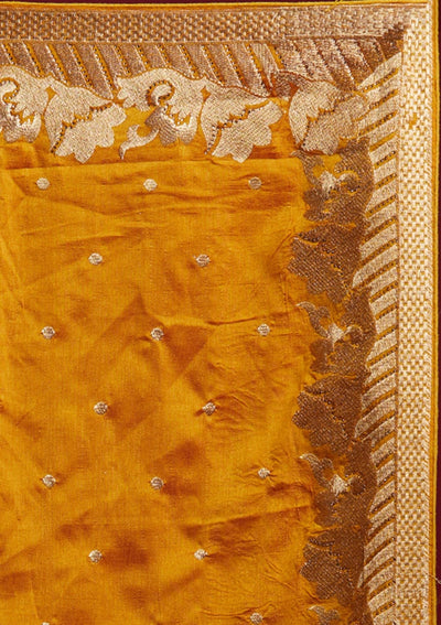 Yellow Zariwork Art Silk Designer Saree - koskii