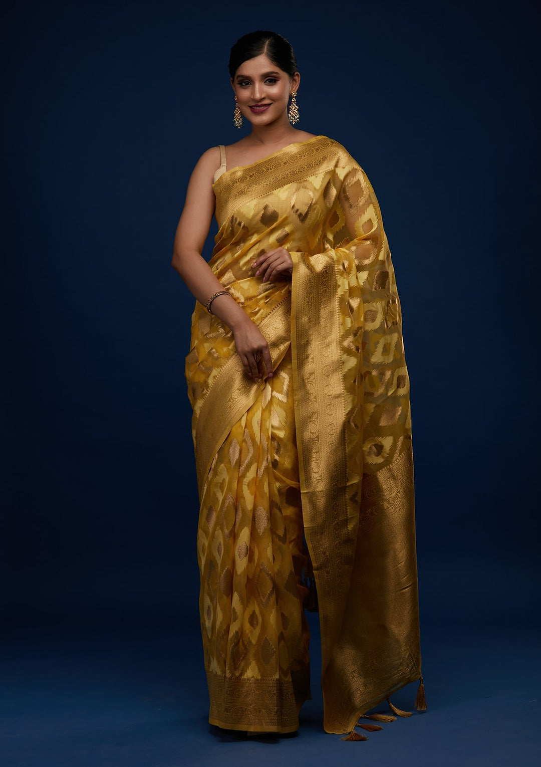 Yellow Zariwork Art Silk Designer Saree - Koskii