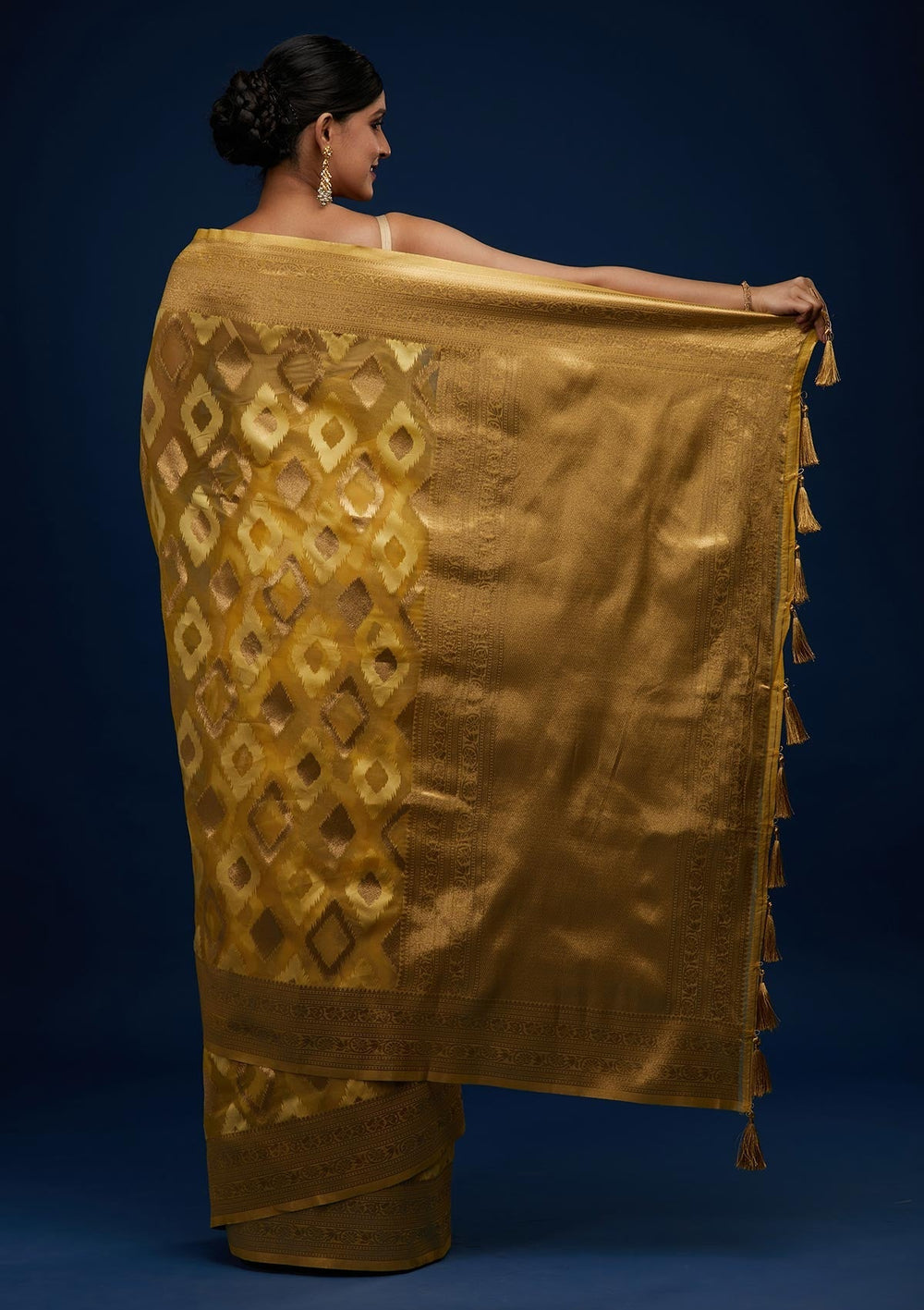 Yellow Zariwork Art Silk Designer Saree - Koskii