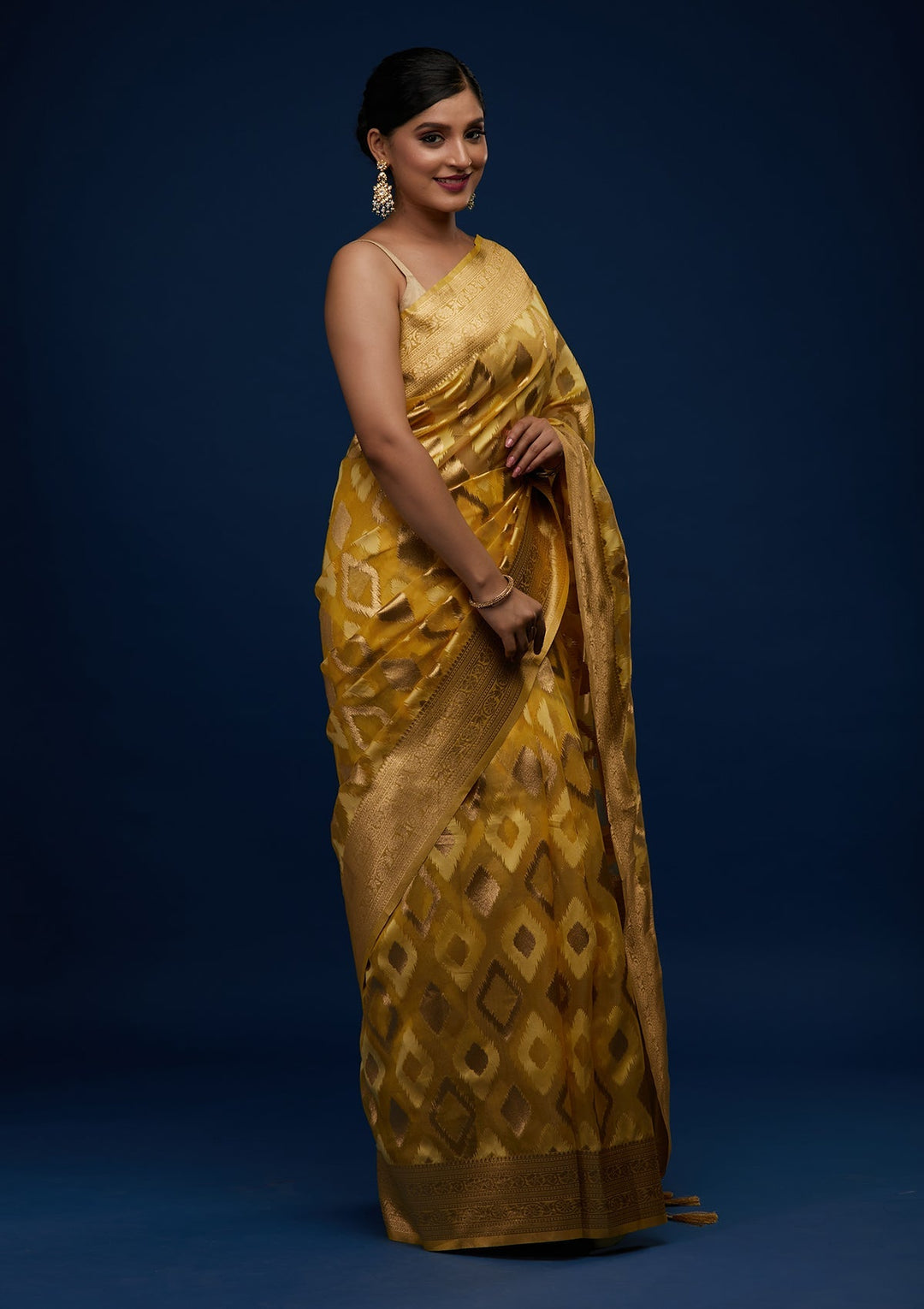 Yellow Zariwork Art Silk Designer Saree - Koskii