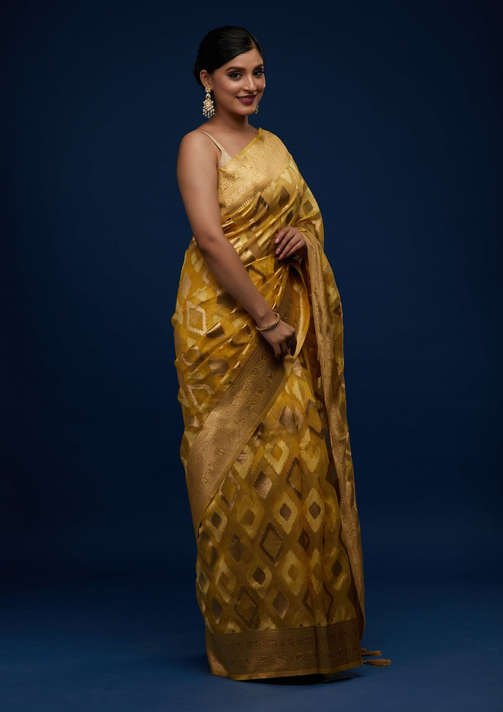 Yellow Zariwork Art Silk Designer Saree - Koskii