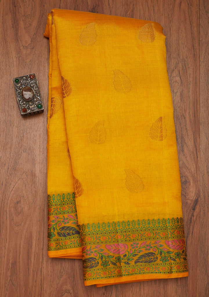 Yellow Zariwork Art Silk Designer Saree - Koskii