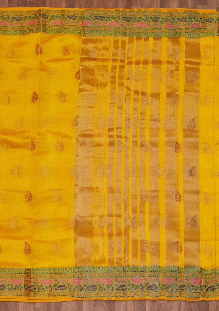 Yellow Zariwork Art Silk Designer Saree - Koskii