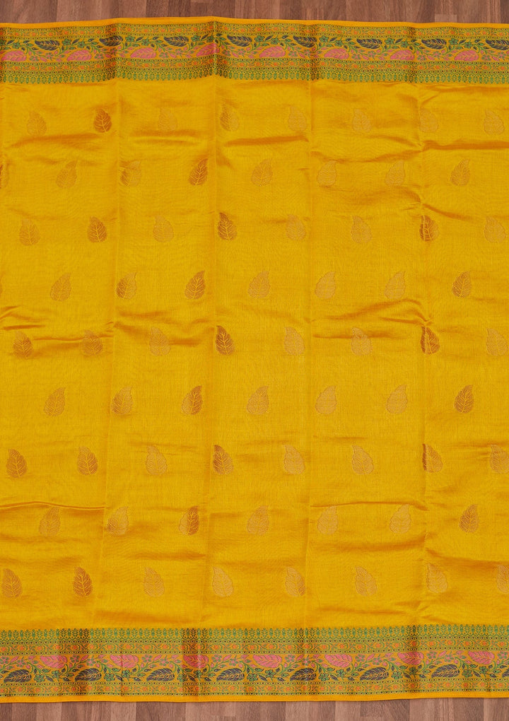 Yellow Zariwork Art Silk Designer Saree - Koskii