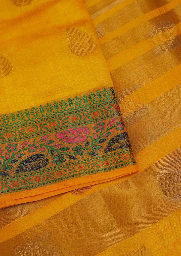 Yellow Zariwork Art Silk Designer Saree - Koskii