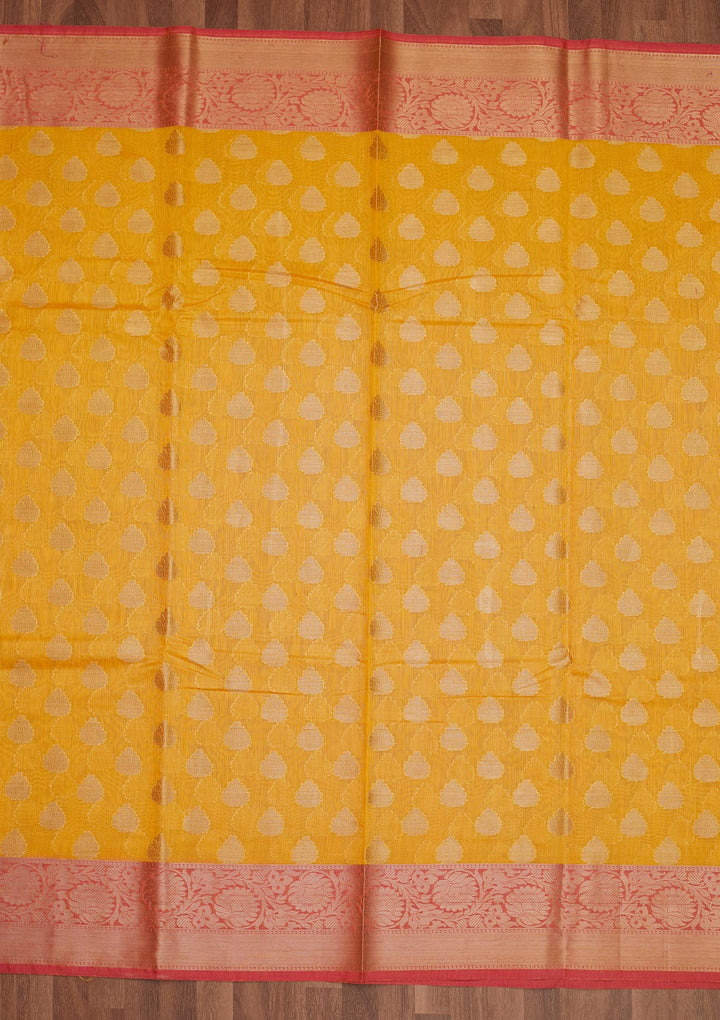 Yellow Zariwork Art Silk Saree - Koskii