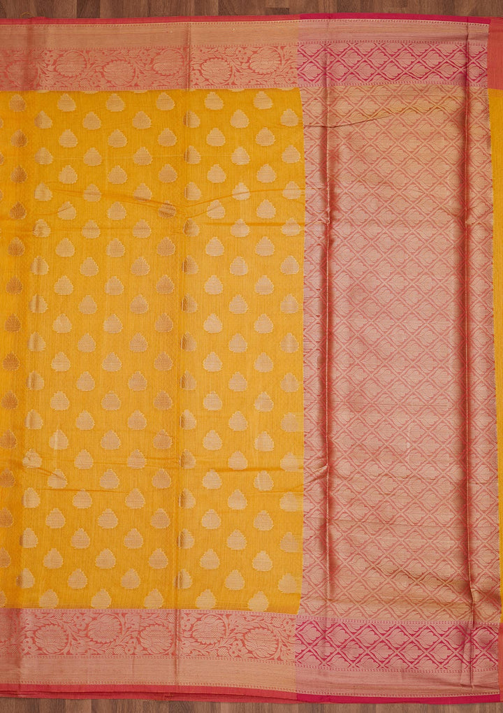 Yellow Zariwork Art Silk Saree - Koskii