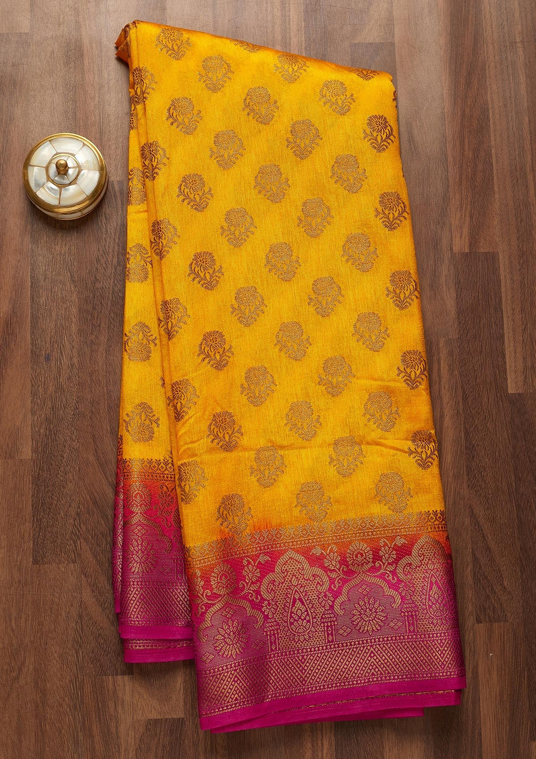 Yellow Zariwork Art Silk Saree-Koskii