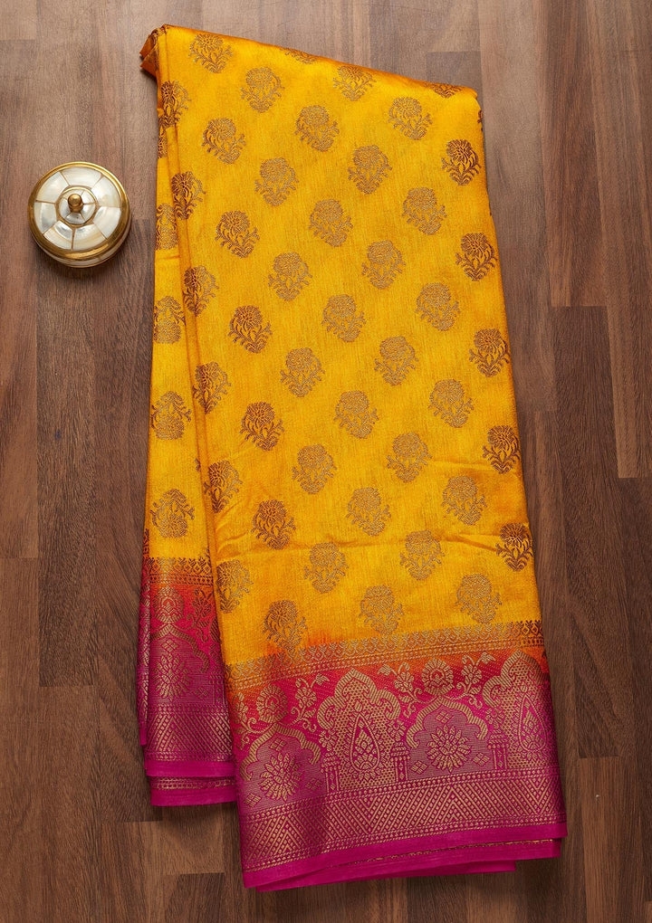 Yellow Zariwork Art Silk Saree-Koskii