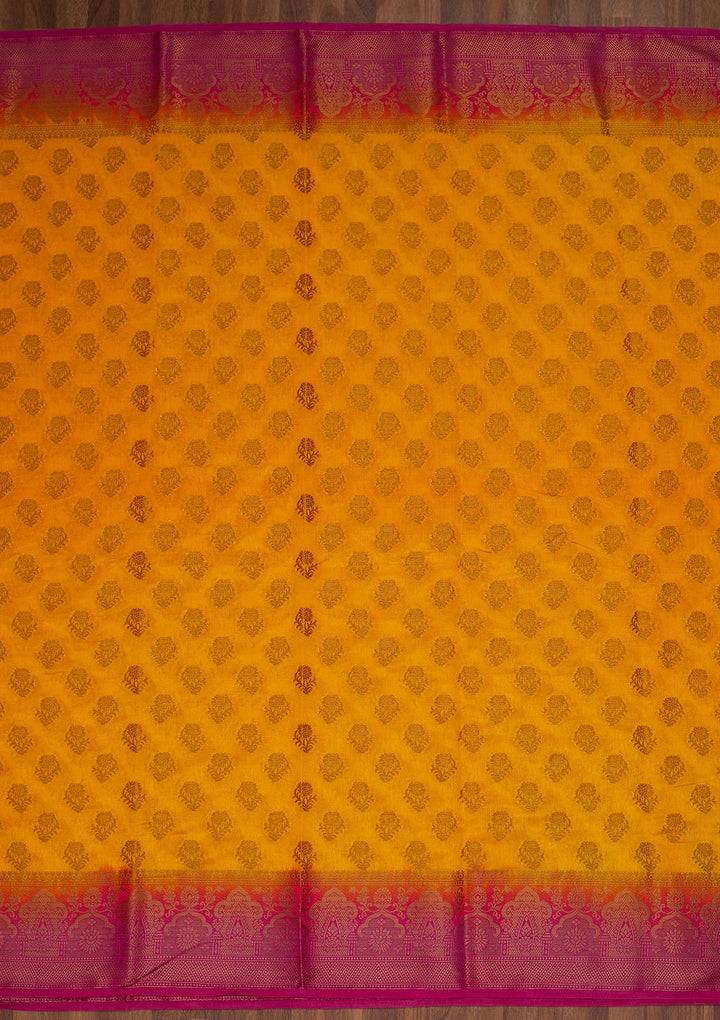 Yellow Zariwork Art Silk Saree-Koskii