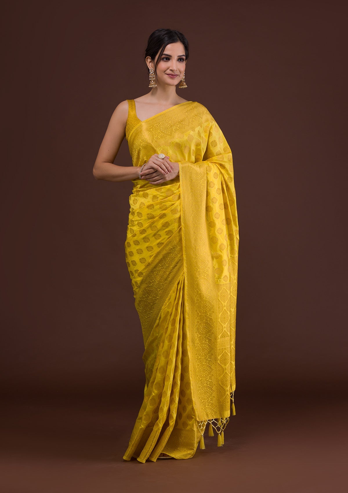 Yellow Zariwork Art Silk Saree-Koskii