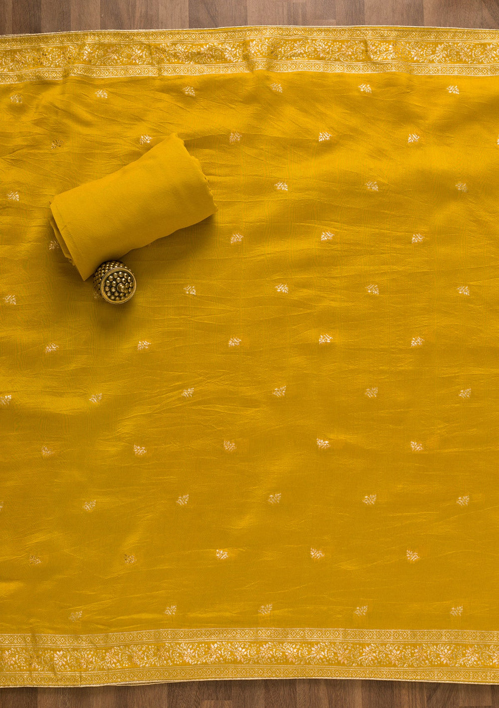 Yellow Zariwork Art Silk Unstitched Salwar Kameez-Koskii