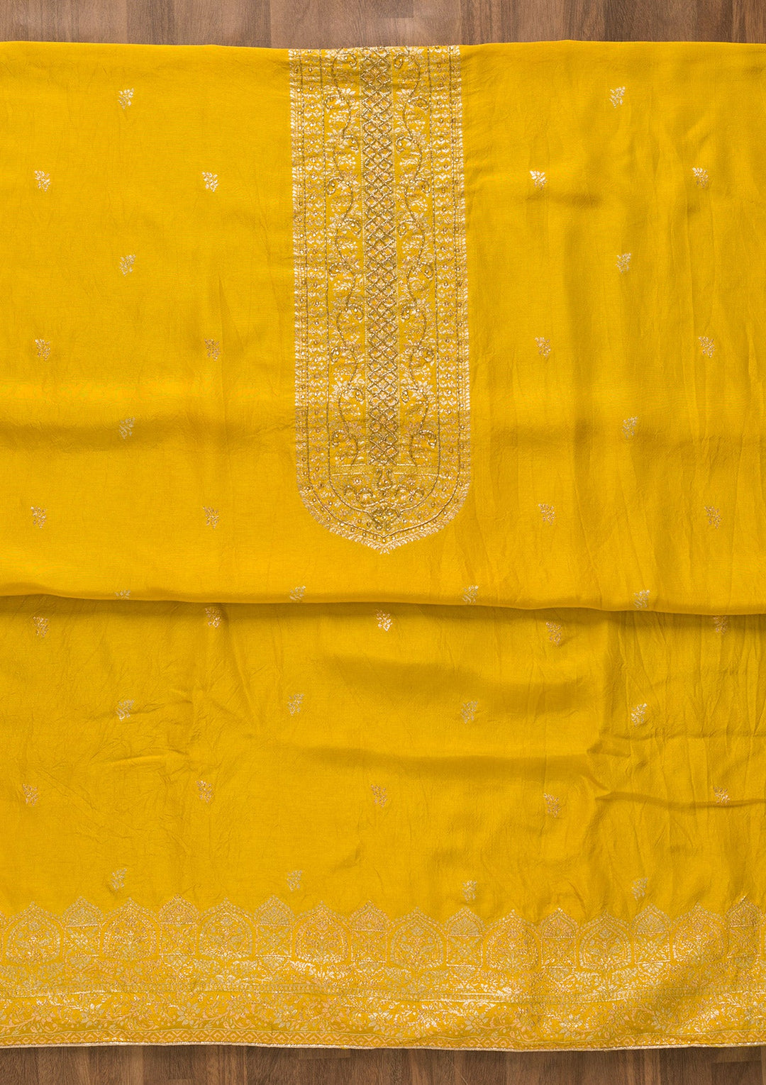 Yellow Zariwork Art Silk Unstitched Salwar Kameez-Koskii