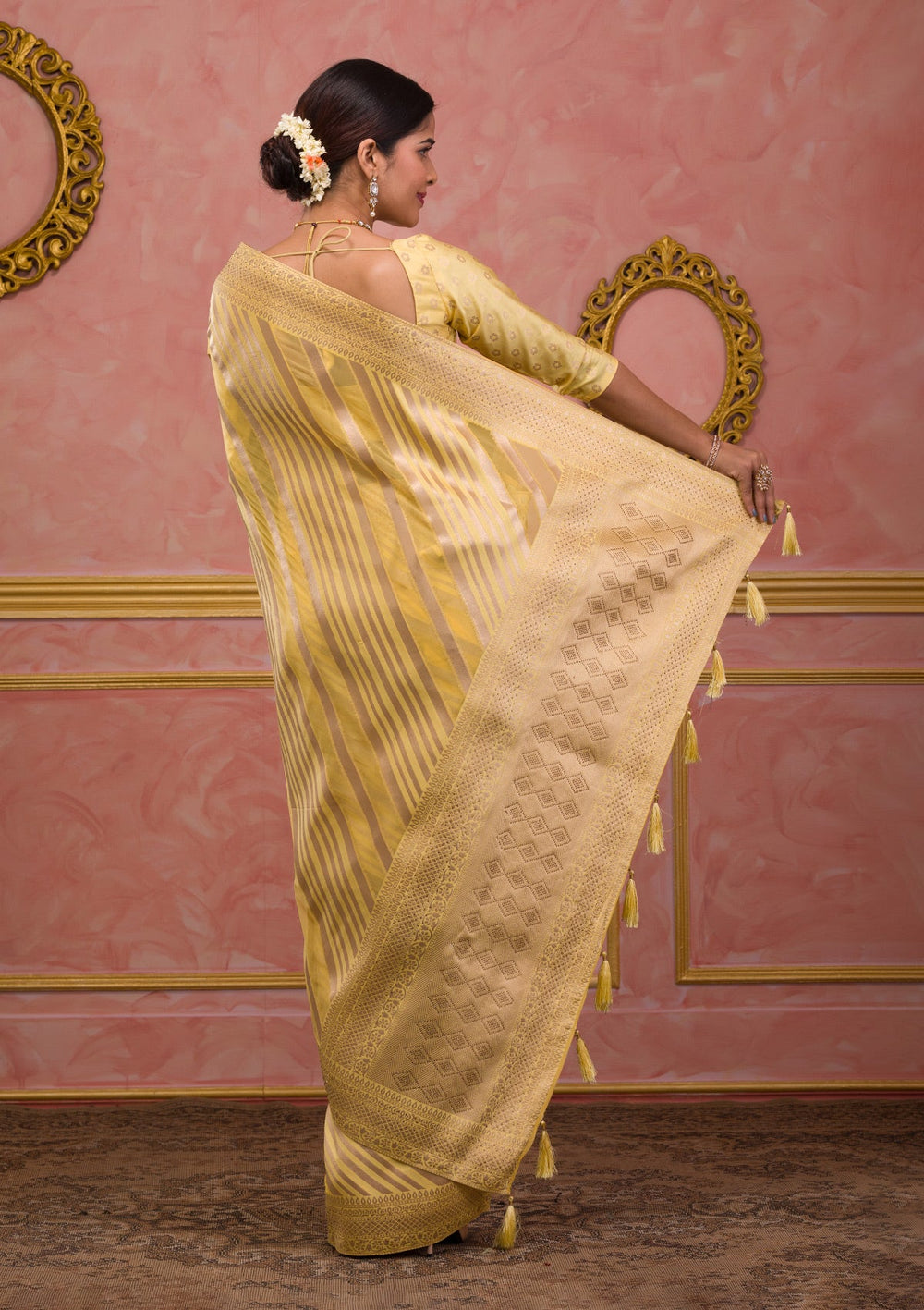 Rust Zariwork Soft Silk Saree-Koskii