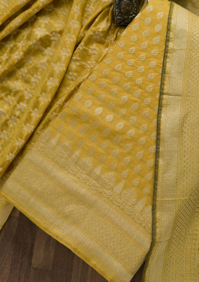 Yellow Zariwork Banarasi Unstitched Salwar Suit-Koskii