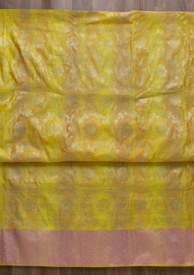 Yellow Zariwork Banarasi Unstitched Salwar Suit-Koskii