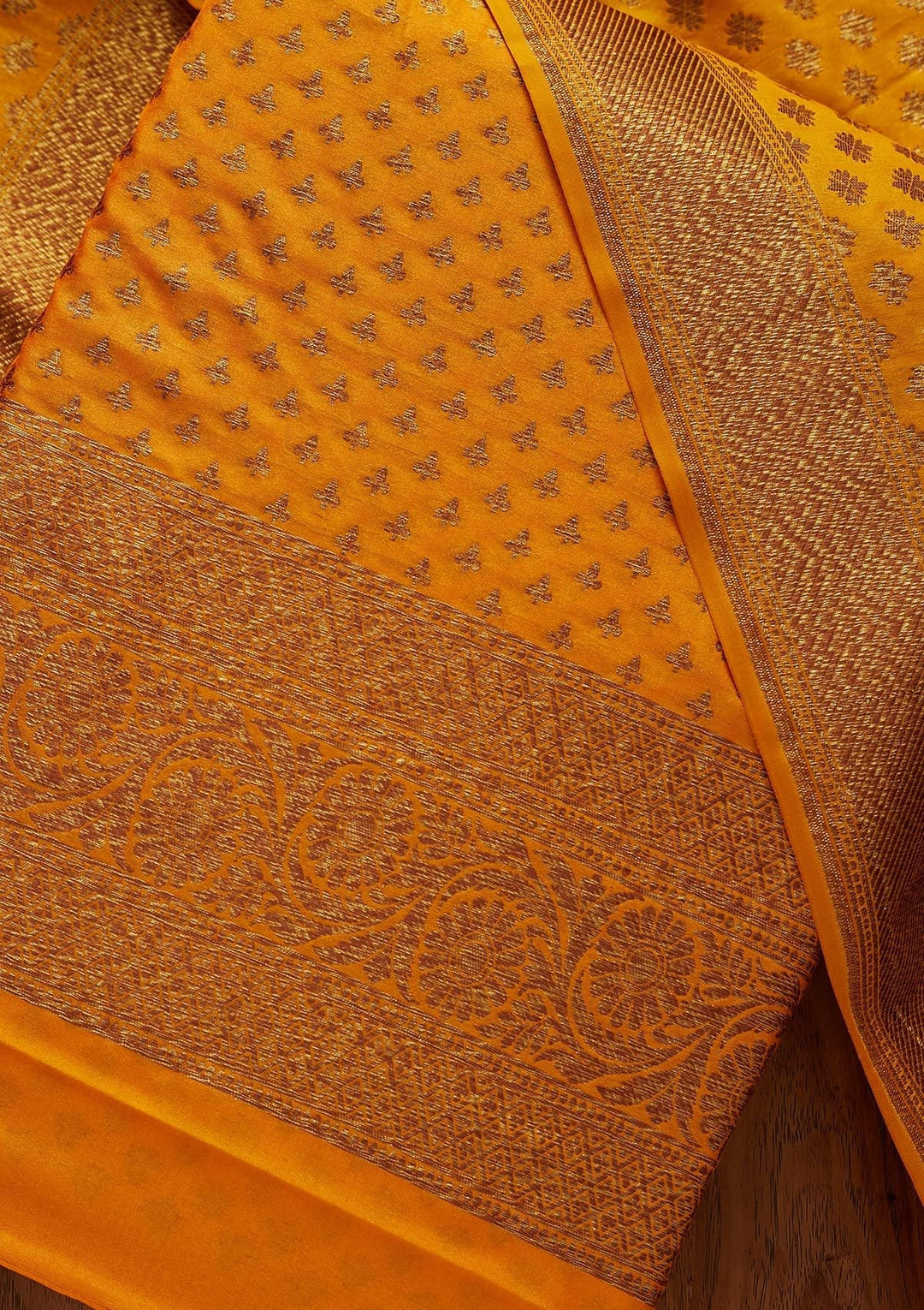 Yellow Zariwork Banarasi Designer Unstitched Salwar Suit - koskii
