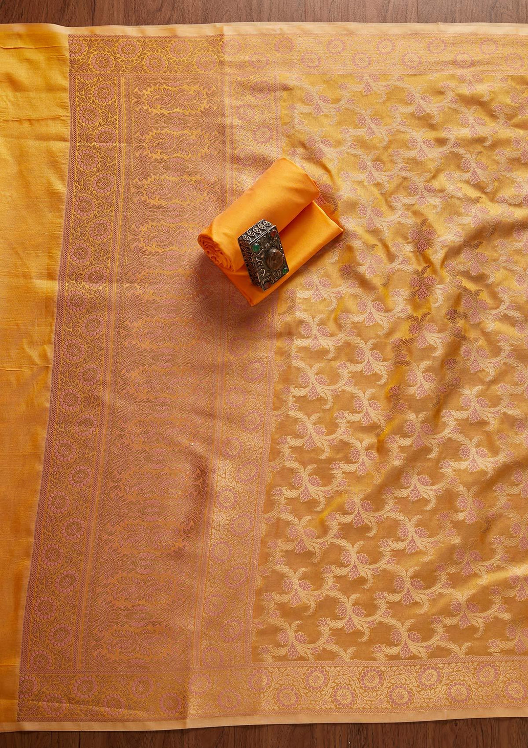 Yellow Zariwork Banarasi Designer Unstitched Salwar Suit - koskii