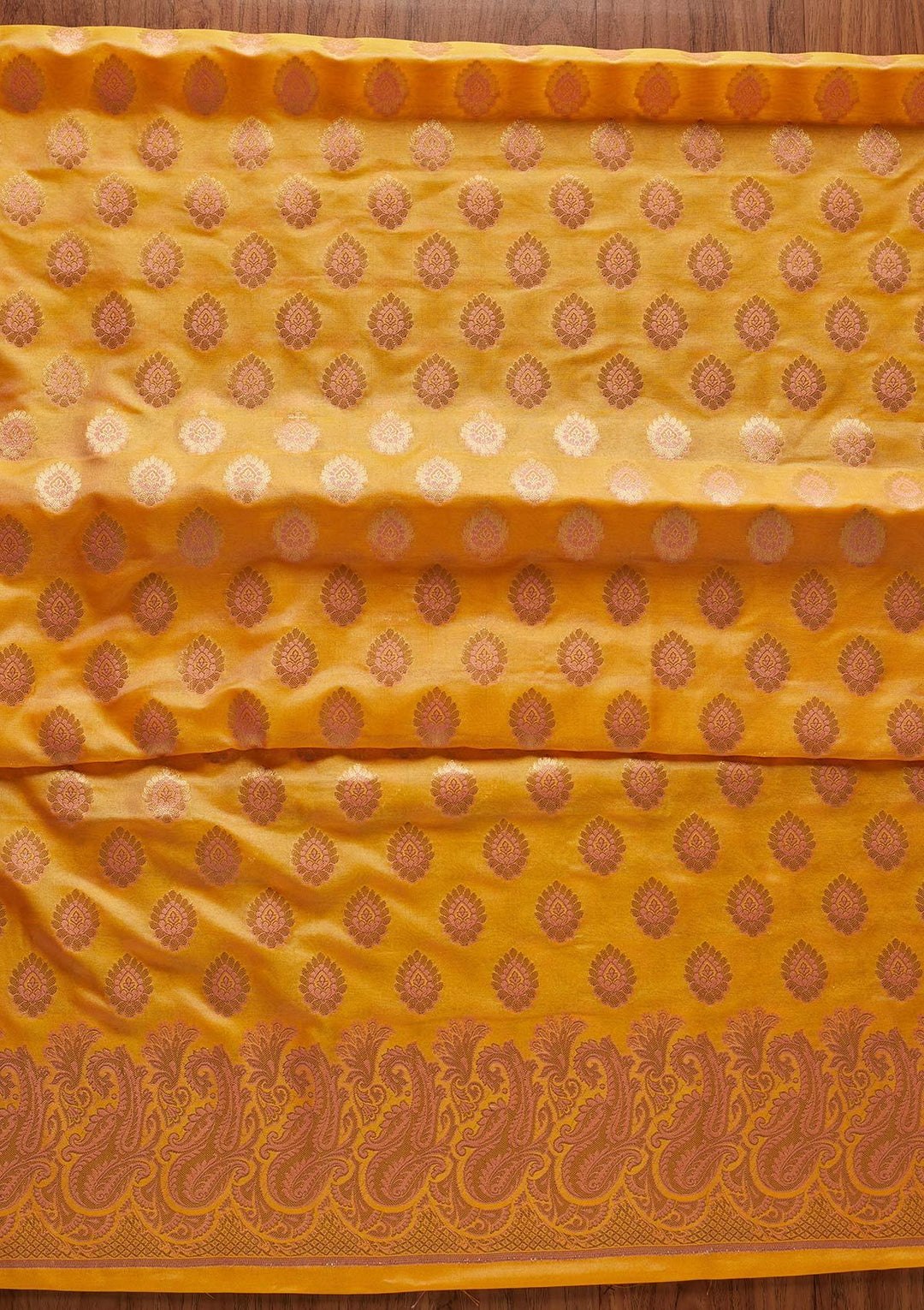 Yellow Zariwork Banarasi Designer Unstitched Salwar Suit - koskii