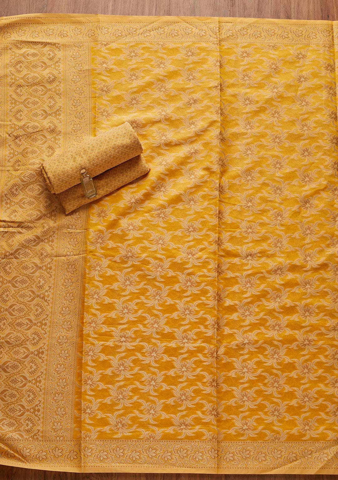 Yellow Zariwork Banarasi Designer Unstitched Salwar Suit - koskii